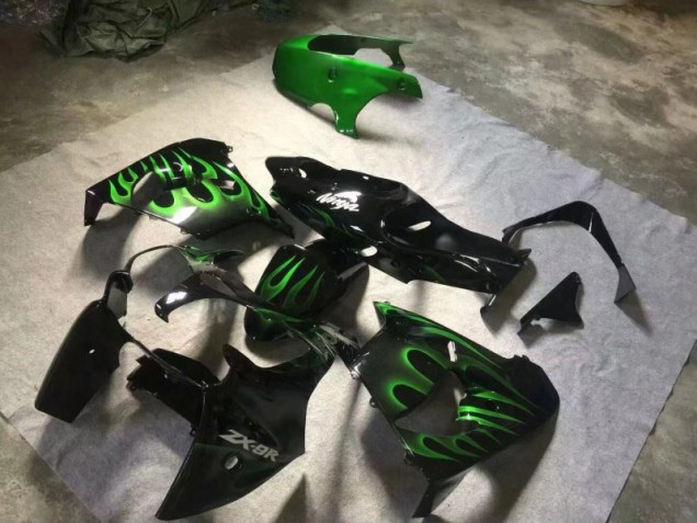 Kawasaki ZX9R 00-01 Verkleidungen - Glänzend Schwarze Grüne Flamme Fabrik Kawasaki ZX9R 00-01 Verkleidungen - Glänzend Schwarze Grüne Flamme Fabrik
