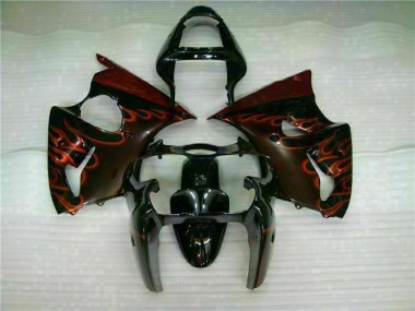 Kawasaki ZX6R 00-02 Verkleidungen - Schwarz rote Flamme Fabrik