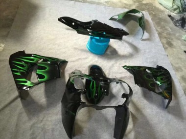 Kawasaki ZX9R 02-03 Verkleidungen - Glänzend Schwarze Grüne Flamme Fabrik