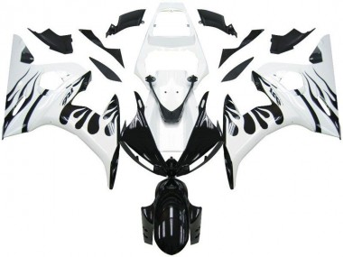 Yamaha R6 03-05 Verkleidungen - Weiß Flamme Schwarz Fabrik