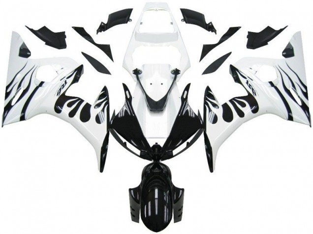 Yamaha R6 03-05 Verkleidungen - Weiß Flamme Schwarz Fabrik Yamaha R6 03-05 Verkleidungen - Weiß Flamme Schwarz Fabrik