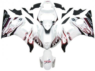 Yamaha R6 03-05 Verkleidungen - Weiß Schwarz Rot Flamme Fabrik