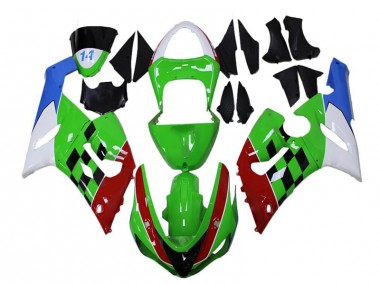 Kawasaki ZX6R 05-06 Verkleidungen - Grün Rot Weiß Blau Fabrik