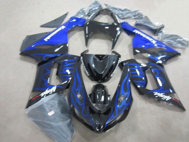 Kawasaki ZX6R 05-06 Verkleidungen - Schwarz Blau Flammen Ninja 636 Fabrik