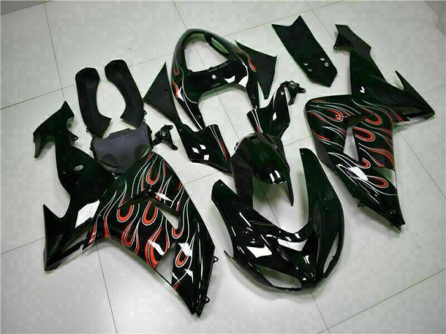 Kawasaki ZX10R 06-07 Verkleidung - Schwarz rote Flamme Fabrik Kawasaki ZX10R 06-07 Verkleidung - Schwarz rote Flamme Fabrik