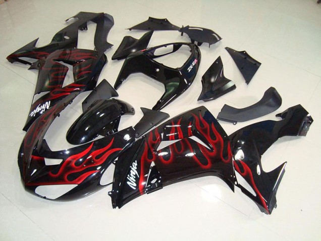 Kawasaki ZX10R 06-07 Verkleidungen - Schwarz rote Flamme Fabrik Kawasaki ZX10R 06-07 Verkleidungen - Schwarz rote Flamme Fabrik