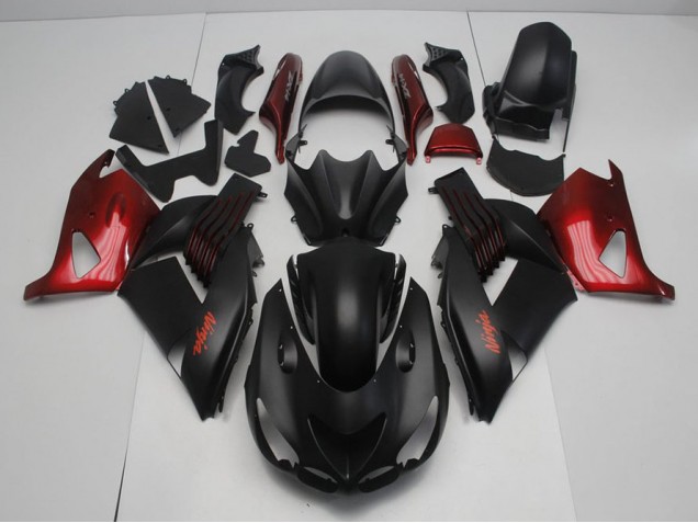 Kawasaki ZX14R ZZR 1400 06-11 Verkleidungen - Matt Schwarz und Rot Fabrik