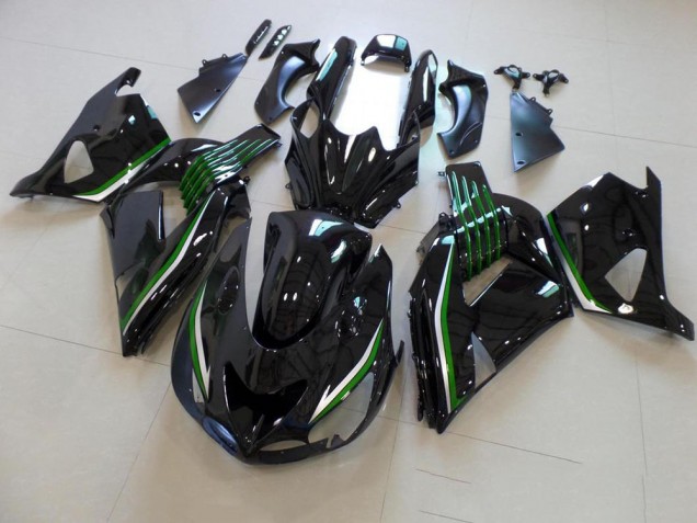 Kawasaki ZX14R ZZR 1400 06-11 Verkleidungen - Glänzend Schwarz mit Grün Linie Fabrik Kawasaki ZX14R ZZR 1400 06-11 Verkleidungen - Glänzend Schwarz mit Grün Linie Fabrik