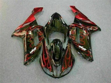 Kawasaki ZX6R 07-08 Verkleidungen - Schwarz rote Flamme Fabrik