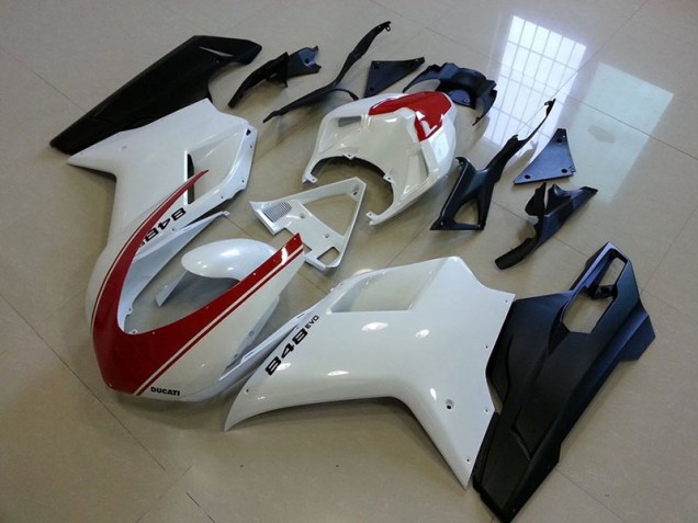 Ducati 848 1098 1198 07-14 Verkleidungen - Matt Schwarz Weiß mit rotem Streifen Fabrik Ducati 848 1098 1198 07-14 Verkleidungen - Matt Schwarz Weiß mit rotem Streifen Fabrik