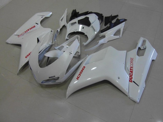 Ducati 848 1098 1198 07-14 Verkleidungen - Perl Weiß mit roten Aufklebern Fabrik Ducati 848 1098 1198 07-14 Verkleidungen - Perl Weiß mit roten Aufklebern Fabrik