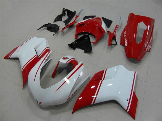 Ducati 848 1098 1198 07-14 Verkleidungen - Weiß Und Rot Rennen Version Fabrik Ducati 848 1098 1198 07-14 Verkleidungen - Weiß Und Rot Rennen Version Fabrik