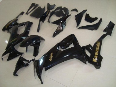 Kawasaki ZX10R 08-10 Verkleidungen - Glänzend Schwarz mit goldenem Aufkleber Fabrik